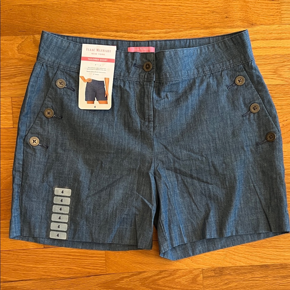 Isaac Mizrahi Womens Tailored Shorts Blue Indigo Chambray Size 4 NWT